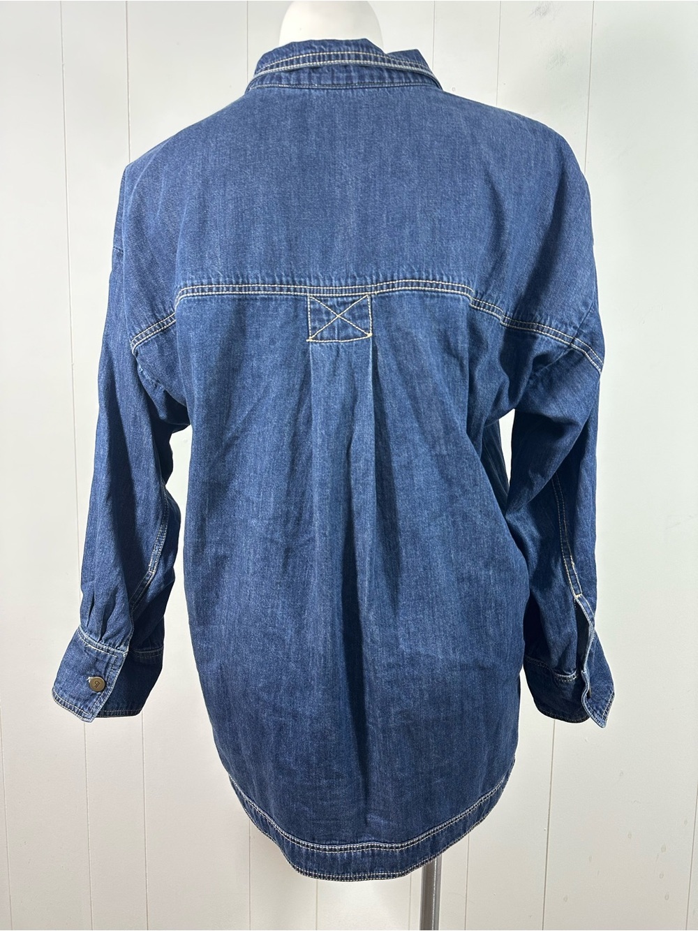 Pilcro Sz L Petite Women’s Tunic Shirt Top Blue Denim Cotton Button Half Placket - Picture 9 of 15
